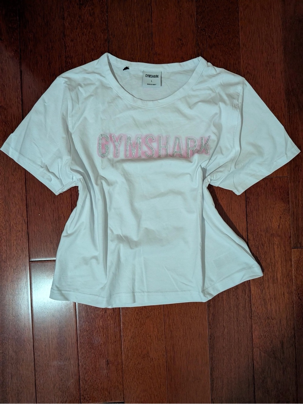 Gymshark Pink Rhinestone Logo Cropped Tee Size L